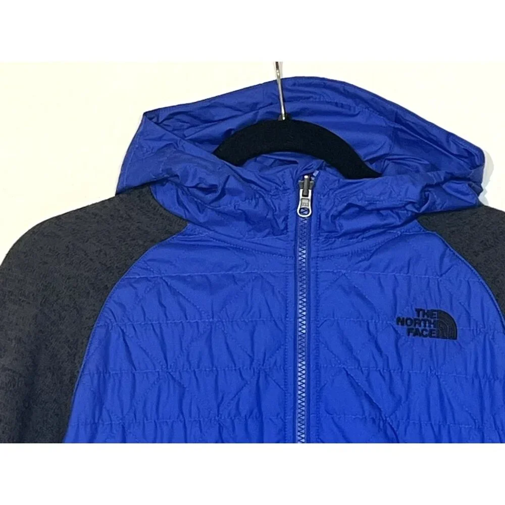 The North Face Blue Black Quilted Fleece Hooded Jacket Young Men Boy 18-20 Sz XL